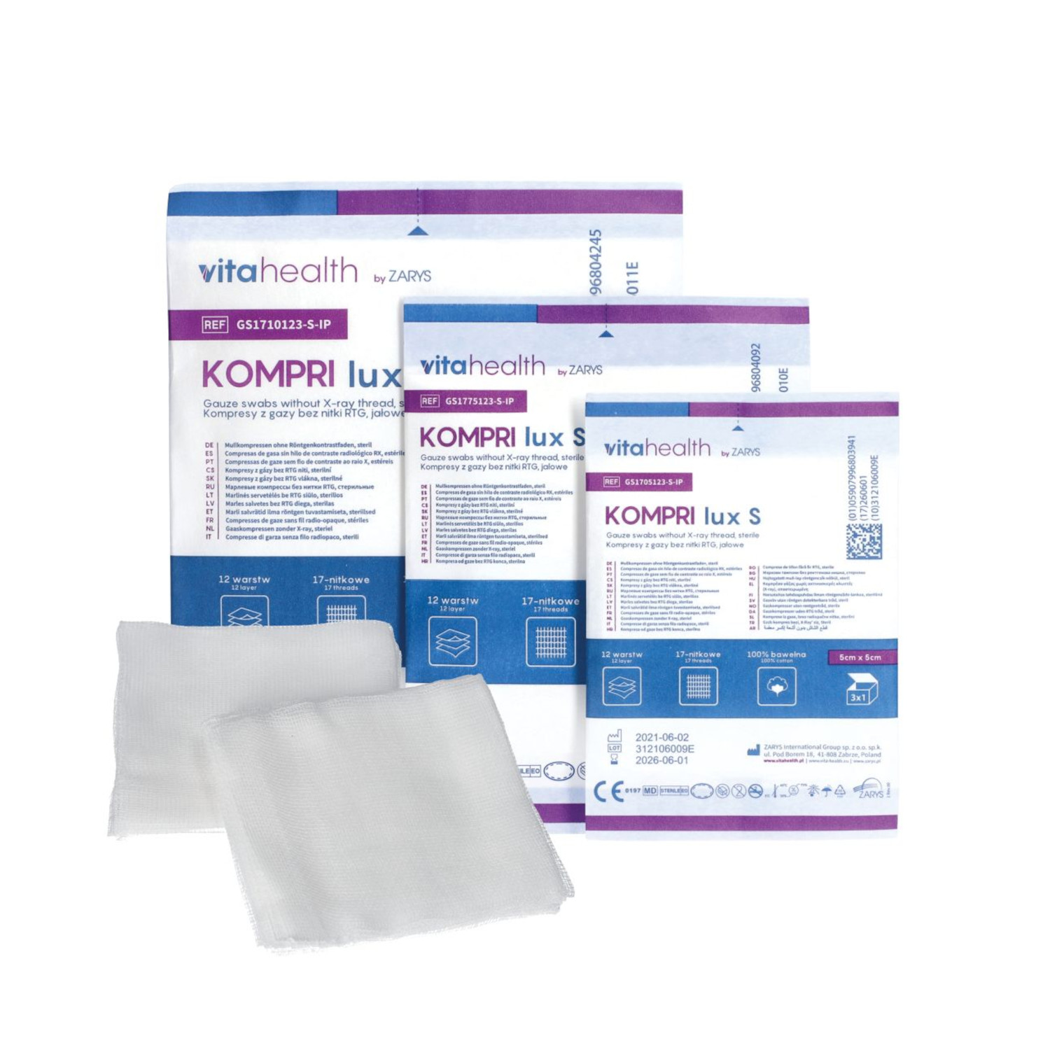 Kompresy gazowe pakowane po 3 sztuki indywidualnie pakowane KOMPRI lux S